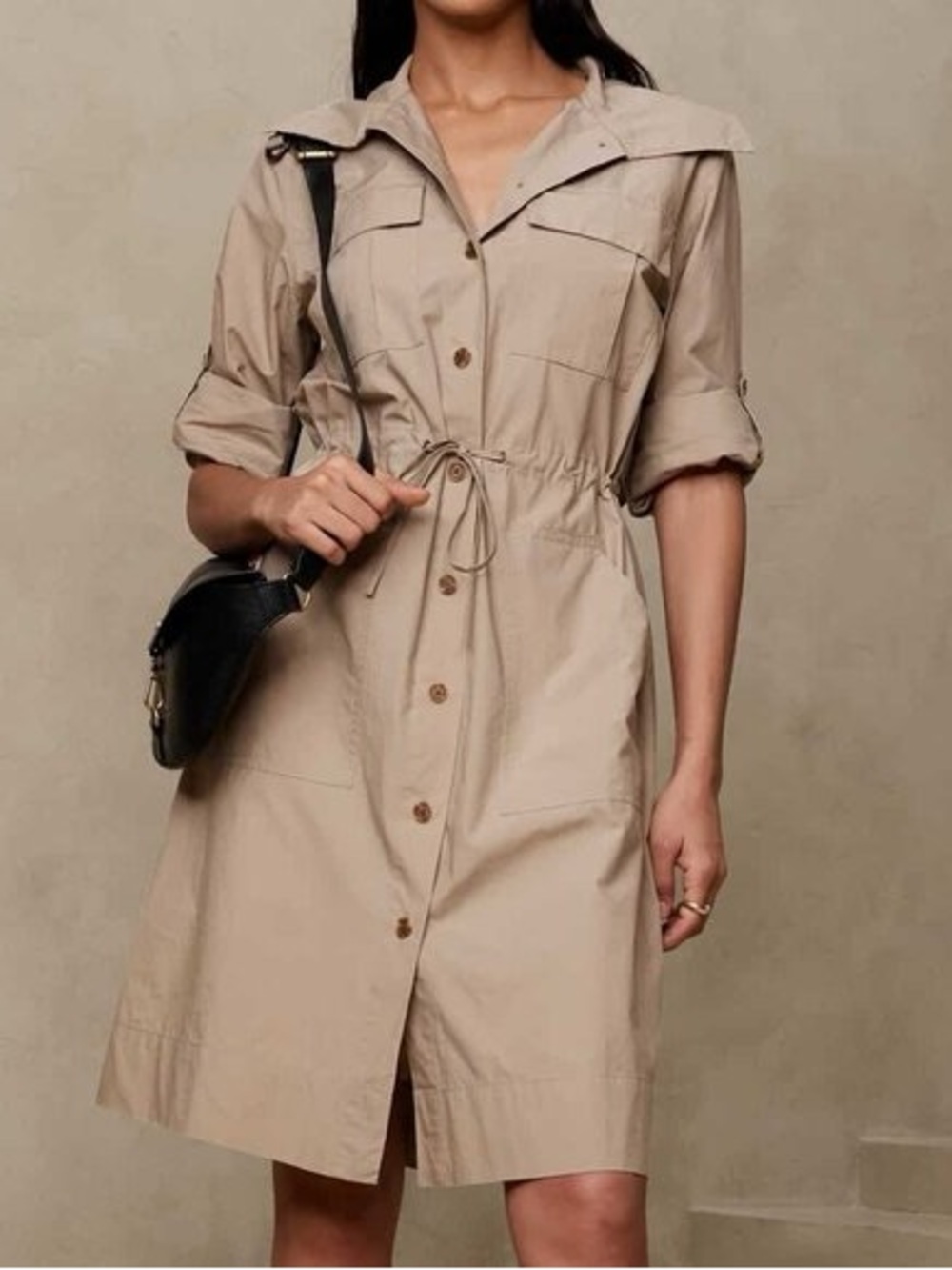 Banana Republic Tan Drawstring Utility Trench Coat